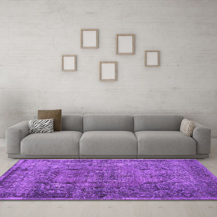 Machine Washable Abstract Purple Contemporary Area Rugs in a Living Room, wshcon1110pur