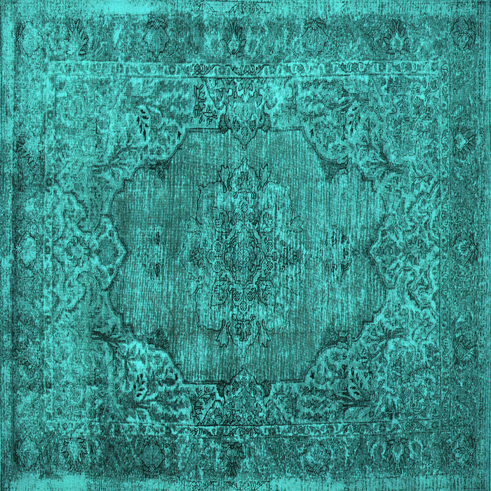 Square Machine Washable Abstract Turquoise Contemporary Area Rugs, wshcon1110turq