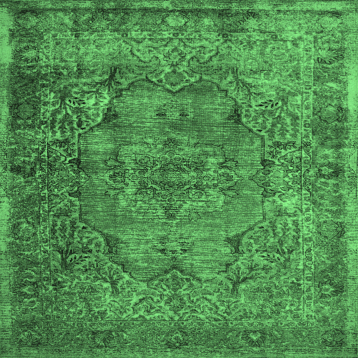 Square Machine Washable Abstract Emerald Green Contemporary Area Rugs, wshcon1110emgrn