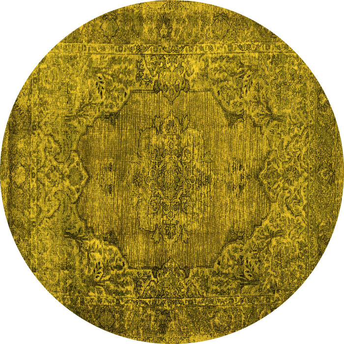 Round Abstract Yellow Contemporary Rug, con1110yw