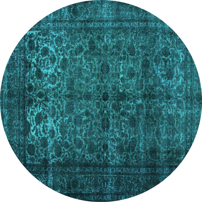Round Machine Washable Abstract Turquoise Contemporary Area Rugs, wshcon1111turq