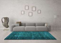 Machine Washable Abstract Turquoise Contemporary Area Rugs in a Living Room,, wshcon1111turq
