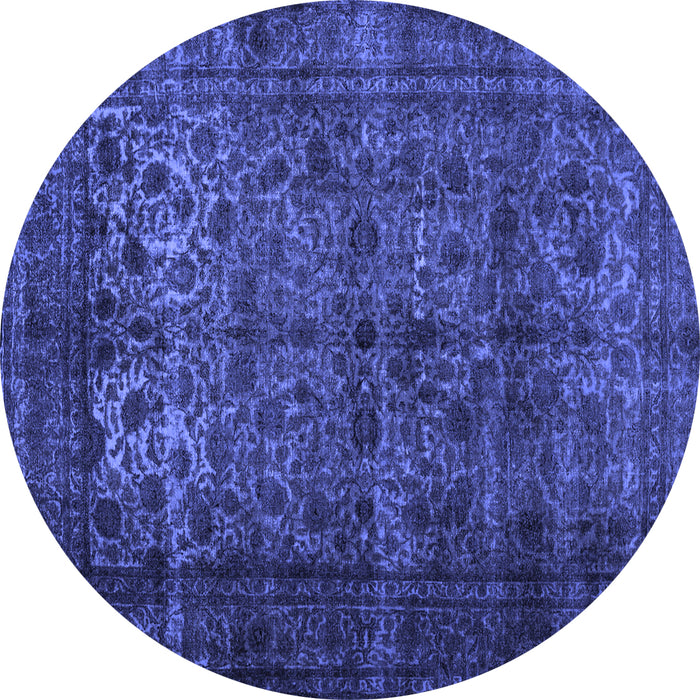 Round Abstract Blue Contemporary Rug, con1111blu