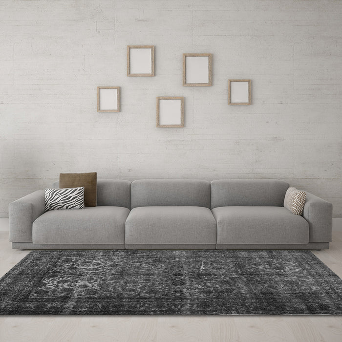 Machine Washable Abstract Gray Contemporary Rug in a Living Room,, wshcon1111gry