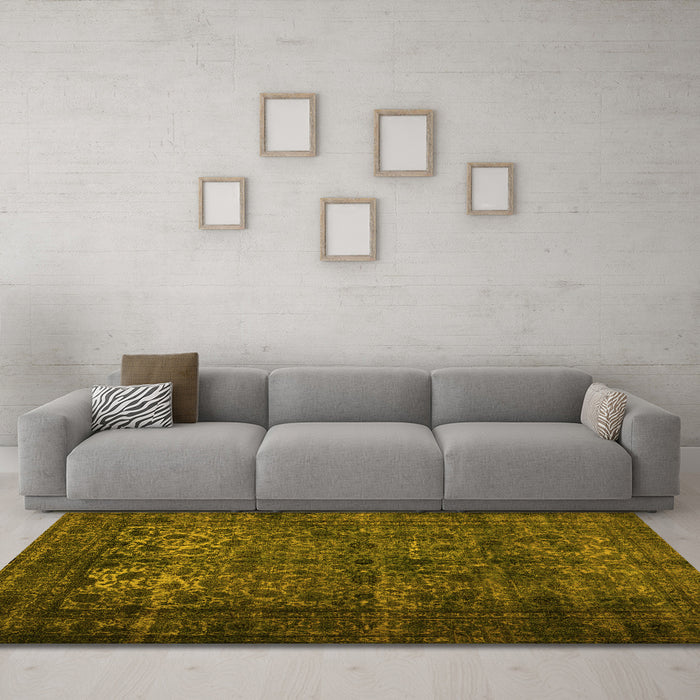 Machine Washable Abstract Yellow Contemporary Rug in a Living Room, wshcon1111yw