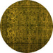 Round Machine Washable Abstract Yellow Contemporary Rug, wshcon1111yw