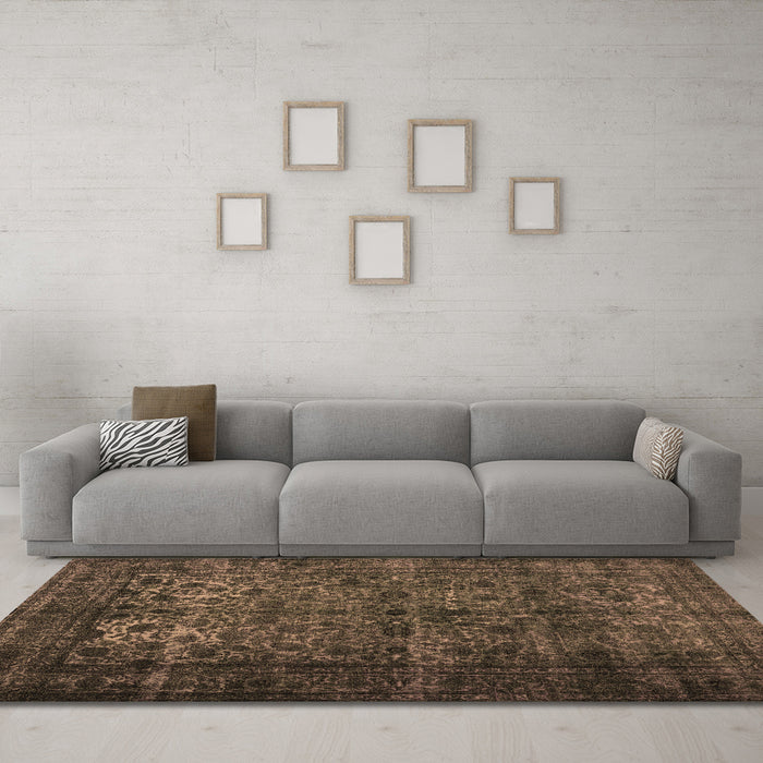 Machine Washable Abstract Brown Contemporary Rug in a Living Room,, wshcon1111brn