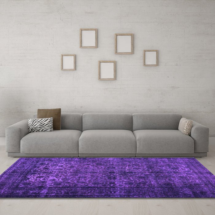 Machine Washable Abstract Purple Contemporary Area Rugs in a Living Room, wshcon1111pur