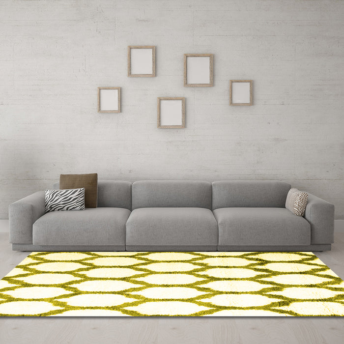 Machine Washable Terrilis Yellow Contemporary Rug in a Living Room, wshcon1112yw