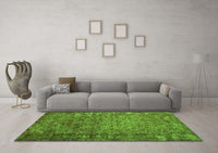 Machine Washable Abstract Green Contemporary Rug, wshcon1113grn