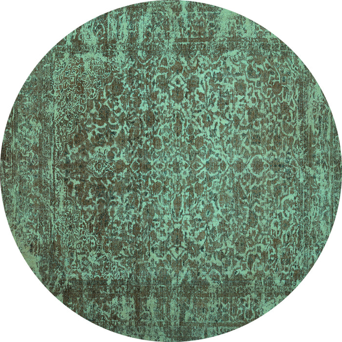 Round Machine Washable Abstract Turquoise Contemporary Area Rugs, wshcon1113turq