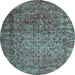 Round Abstract Light Blue Contemporary Rug, con1113lblu