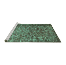 Sideview of Machine Washable Abstract Turquoise Contemporary Area Rugs, wshcon1113turq