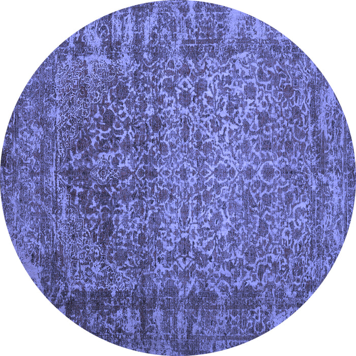 Round Abstract Blue Contemporary Rug, con1113blu