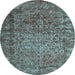 Round Machine Washable Abstract Light Blue Contemporary Rug, wshcon1113lblu