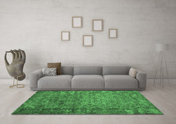 Machine Washable Abstract Emerald Green Contemporary Area Rugs in a Living Room,, wshcon1113emgrn