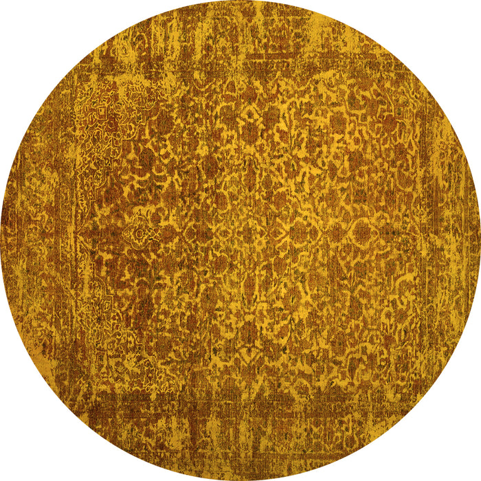 Round Machine Washable Abstract Yellow Contemporary Rug, wshcon1113yw