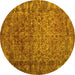 Round Machine Washable Abstract Yellow Contemporary Rug, wshcon1113yw
