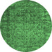 Round Machine Washable Abstract Emerald Green Contemporary Area Rugs, wshcon1113emgrn