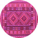 Round Machine Washable Oriental Pink Traditional Rug, wshcon1114pnk