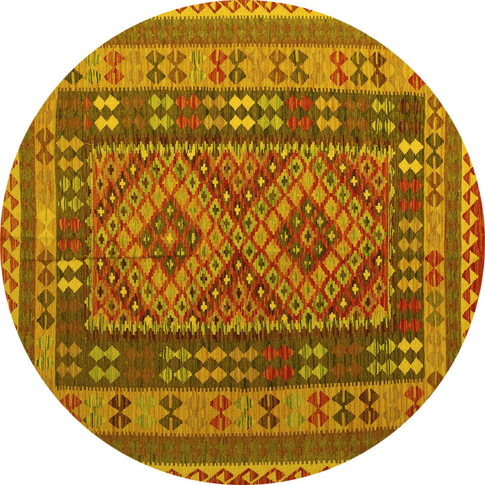 Round Oriental Yellow Traditional Rug, con1114yw