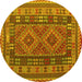 Round Oriental Yellow Traditional Rug, con1114yw