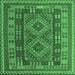 Square Machine Washable Oriental Emerald Green Traditional Area Rugs, wshcon1114emgrn