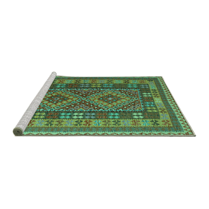 Sideview of Machine Washable Oriental Turquoise Traditional Area Rugs, wshcon1114turq