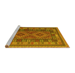 Sideview of Machine Washable Oriental Yellow Traditional Rug, wshcon1114yw