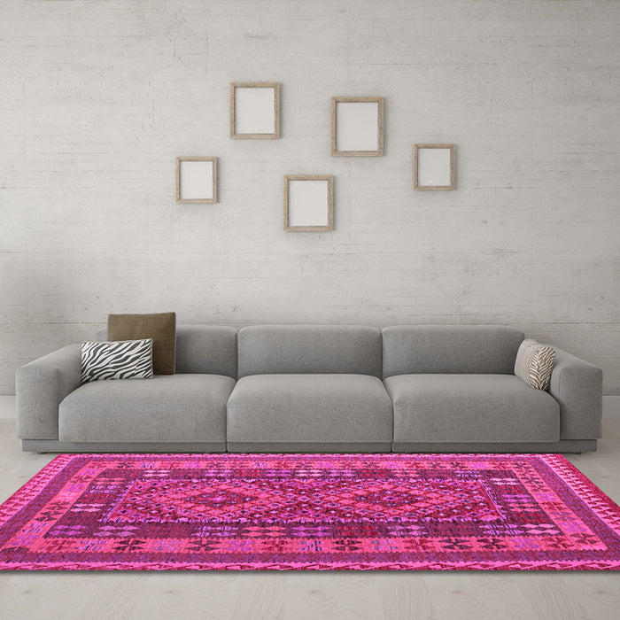 Machine Washable Oriental Pink Traditional Rug in a Living Room, wshcon1114pnk