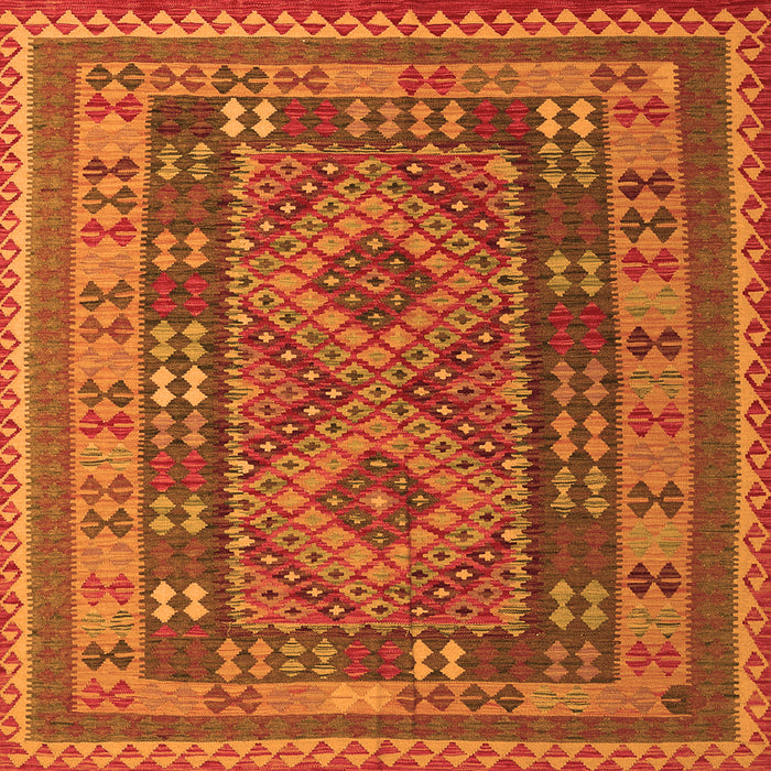 Round Machine Washable Oriental Orange Traditional Area Rugs, wshcon1114org