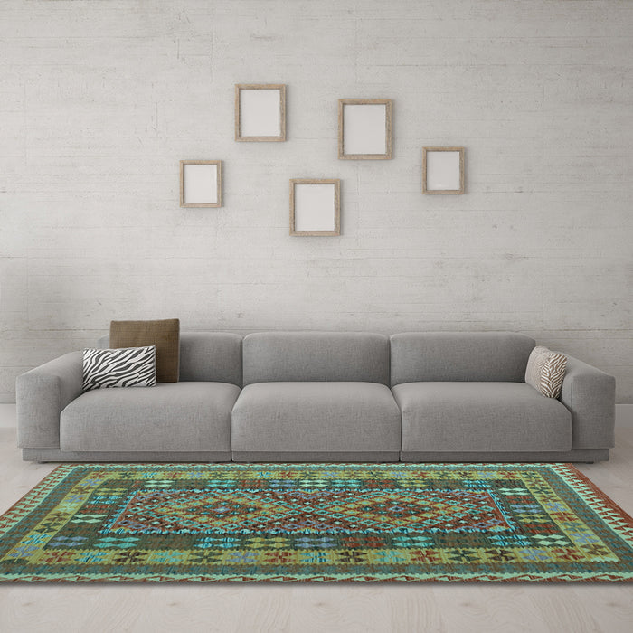 Machine Washable Oriental Light Blue Traditional Rug in a Living Room, wshcon1114lblu