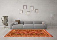 Machine Washable Oriental Orange Traditional Rug, wshcon1114org