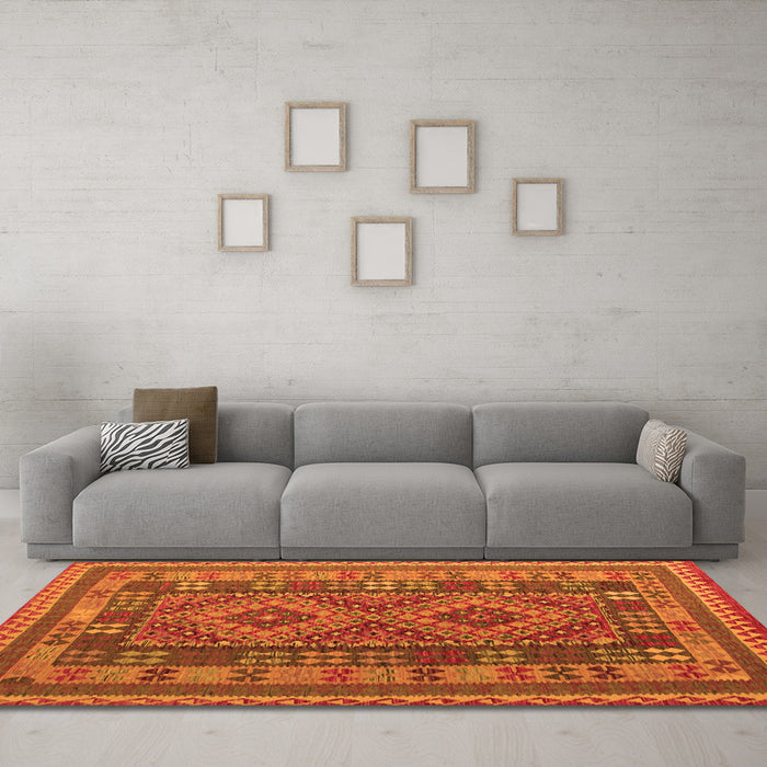 Machine Washable Oriental Orange Traditional Area Rugs in a Living Room, wshcon1114org