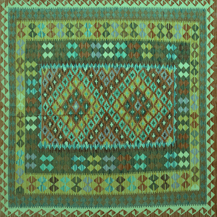 Square Machine Washable Oriental Turquoise Traditional Area Rugs, wshcon1114turq