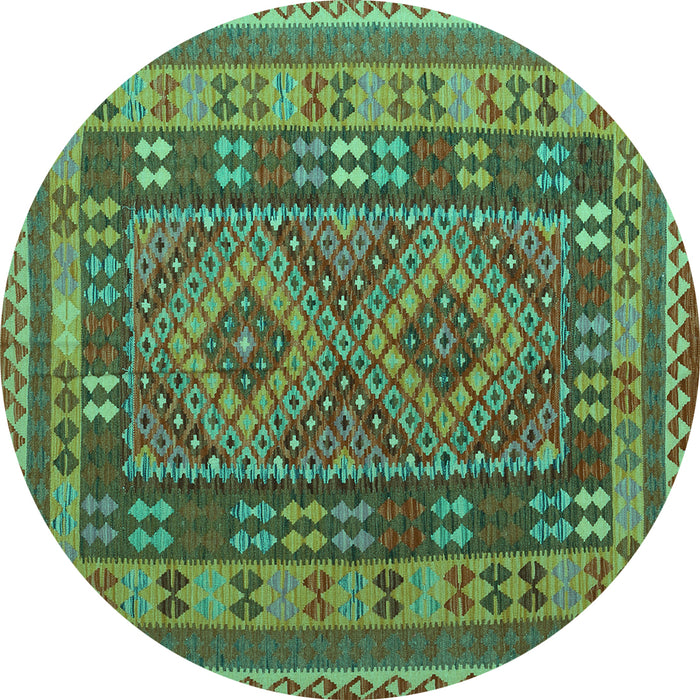 Round Machine Washable Oriental Turquoise Traditional Area Rugs, wshcon1114turq