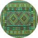 Round Machine Washable Oriental Turquoise Traditional Area Rugs, wshcon1114turq