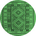 Round Machine Washable Oriental Emerald Green Traditional Area Rugs, wshcon1114emgrn