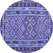 Round Machine Washable Southwestern Blue Country Rug, wshcon1115blu