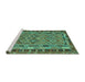 Sideview of Machine Washable Southwestern Turquoise Country Area Rugs, wshcon1115turq