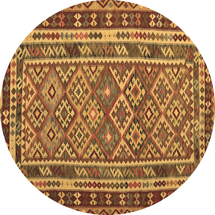 Round Machine Washable Southwestern Brown Country Rug, wshcon1115brn