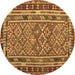 Round Machine Washable Southwestern Brown Country Rug, wshcon1115brn