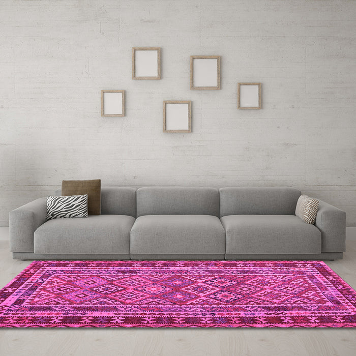 Machine Washable Southwestern Pink Country Rug in a Living Room, wshcon1115pnk