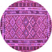 Round Machine Washable Southwestern Purple Country Area Rugs, wshcon1115pur