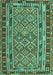 Machine Washable Southwestern Turquoise Country Area Rugs, wshcon1115turq