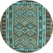 Round Machine Washable Southwestern Light Blue Country Rug, wshcon1115lblu