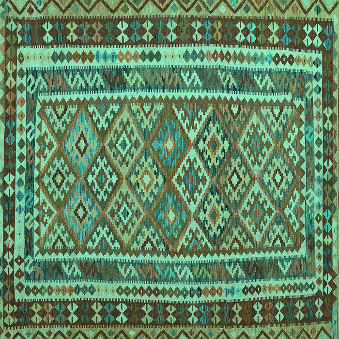 Square Machine Washable Southwestern Turquoise Country Area Rugs, wshcon1115turq