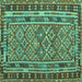 Square Machine Washable Southwestern Turquoise Country Area Rugs, wshcon1115turq