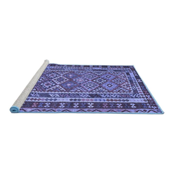 Sideview of Machine Washable Southwestern Blue Country Rug, wshcon1115blu