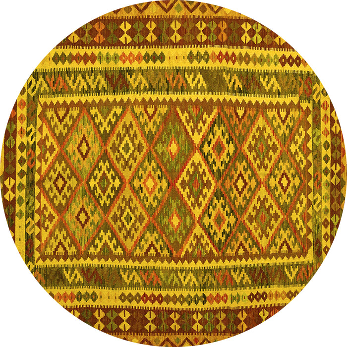 Round Southwestern Yellow Country Rug, con1115yw